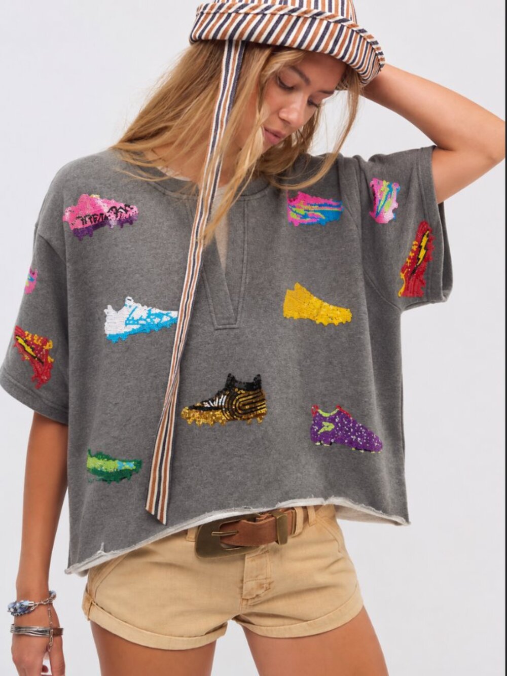 QUEEN OF SPARKLES SEQUIN SNEAKER CROP SWEATSHIRT